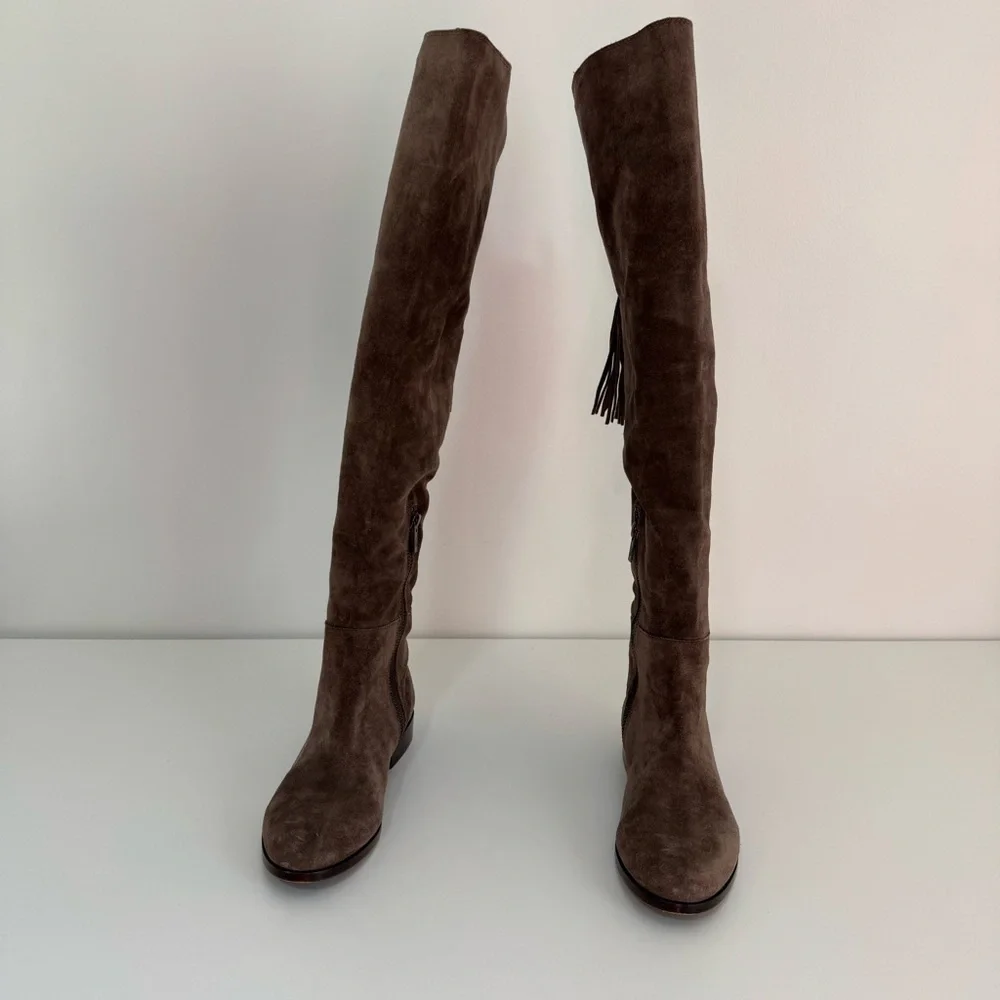 Frye‎ Tina Tassel Lace Back Suede Over The Knee Boots Size 5.5
